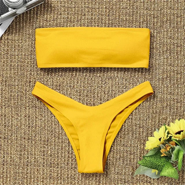 TONA - Högmidjat Bandeau Brazilianskt Bikini-set