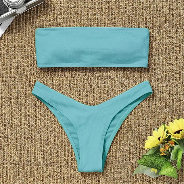 TONA - Högmidjat Bandeau Brazilianskt Bikini-set