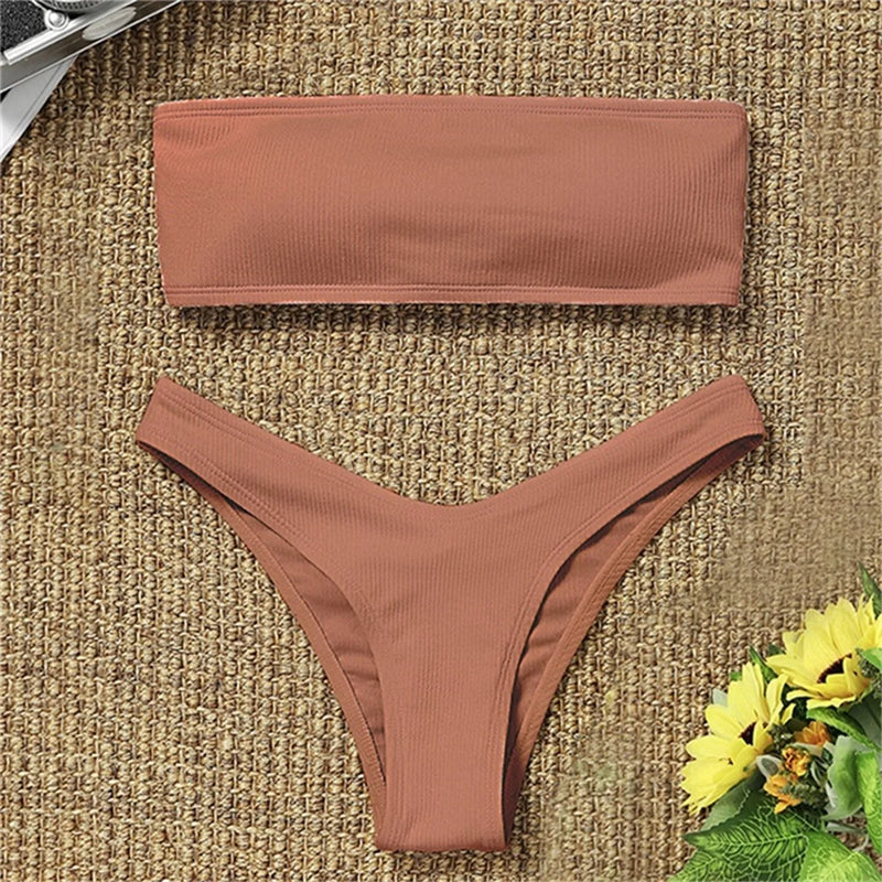 TONA - Högmidjat Bandeau Brazilianskt Bikini-set