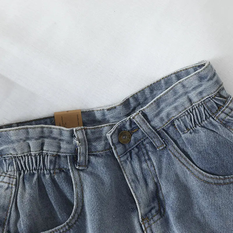 TARA - Dam Sommar Högmidjade Denimshorts med vida ben och knappar