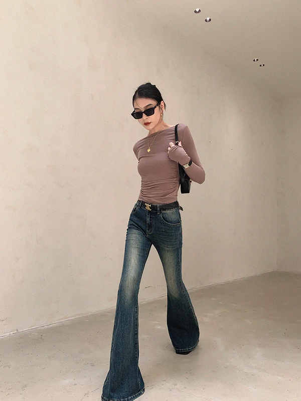 CARINA - Kvinnors Boot Cut High Waist Flare Jeans: Koreansk Mode Skinny Stretch Vintage Streetwear Denim Byxor