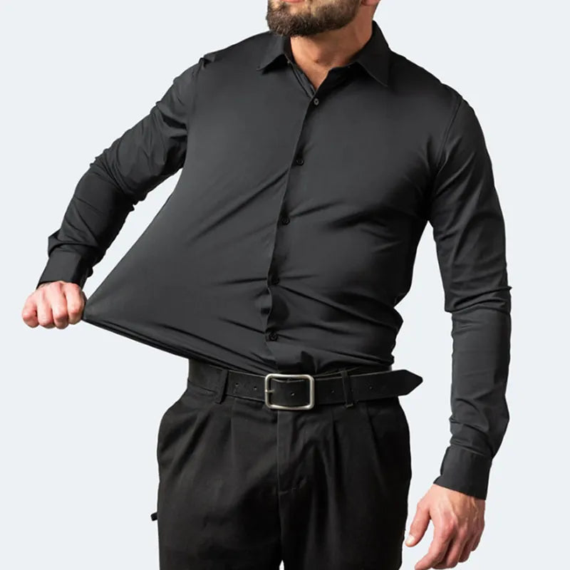 ARTHUR - Business Casual Shirt för män - Polyester, enfärgad, enkelknäppt