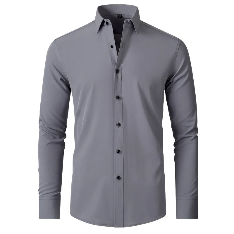 ARTHUR - Business Casual Shirt för män - Polyester, enfärgad, enkelknäppt