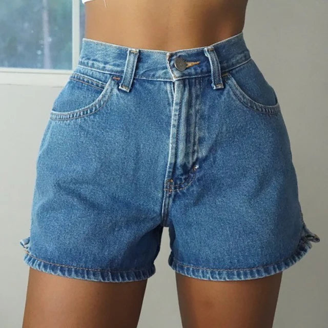 MONIKA - Dam Casual Denimshorts med enfärgad A-linje och fickor