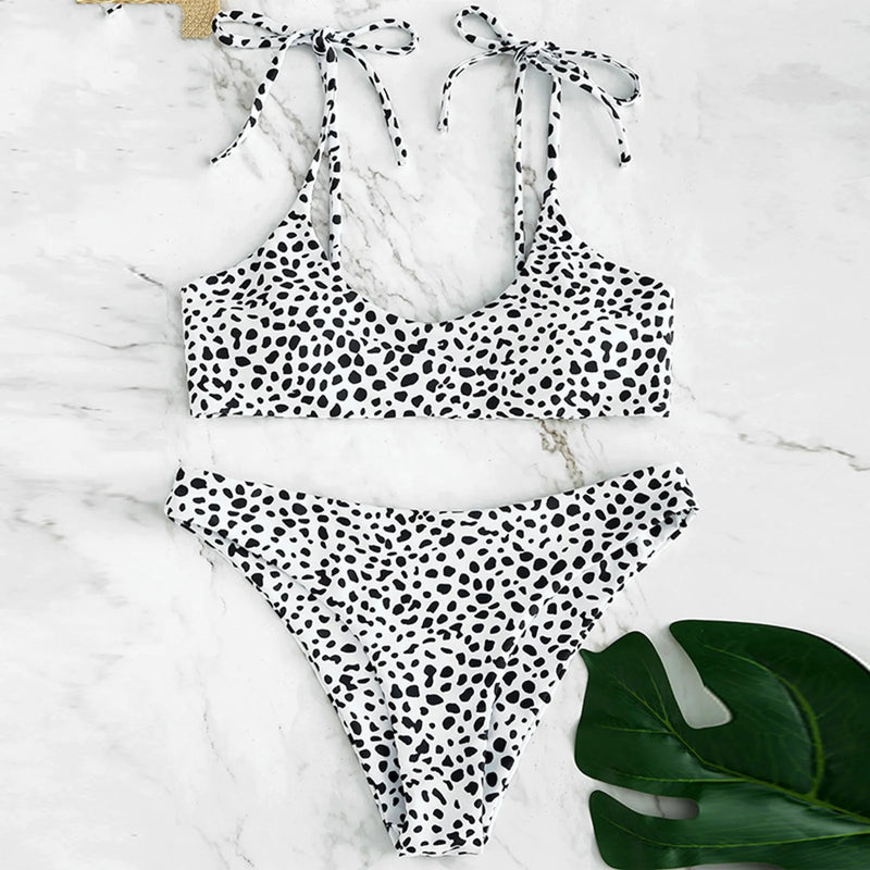 KARIN - Leopard Lace-Up Bikini Set: High Waist Brazilian Thong Swimwear för Kvinnor