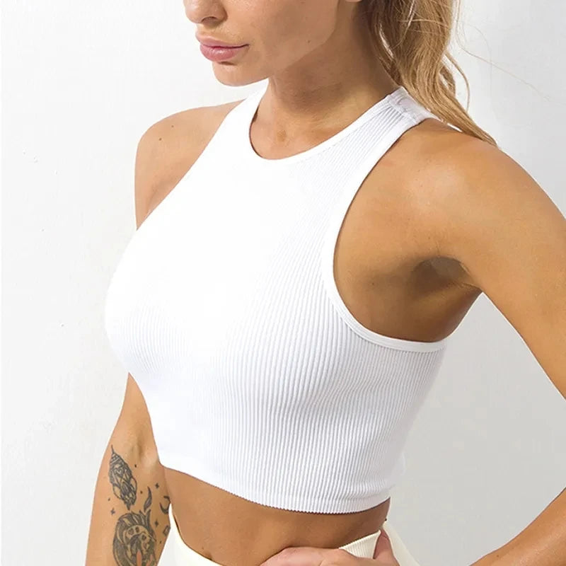 Stella - Dam Sömlös Ribbstickad Ärmlös Crop Top