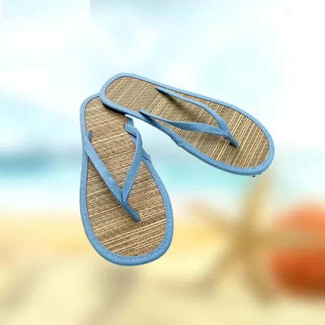 MONIKA - Dams Bekväma Flip Flop-Tofflor av Rattan Gräs: Somriga Platta Sjögräs Fritidssandaler med Elastisk Rem