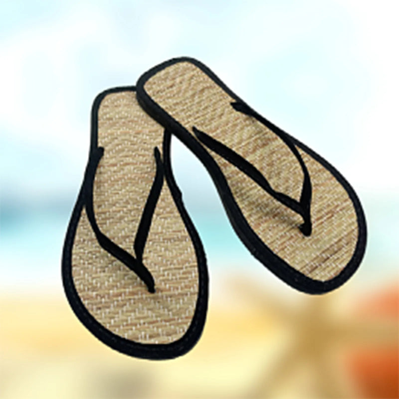 MONIKA - Dams Bekväma Flip Flop-Tofflor av Rattan Gräs: Somriga Platta Sjögräs Fritidssandaler med Elastisk Rem