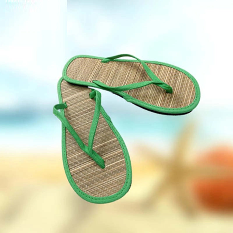 MONIKA - Dams Bekväma Flip Flop-Tofflor av Rattan Gräs: Somriga Platta Sjögräs Fritidssandaler med Elastisk Rem