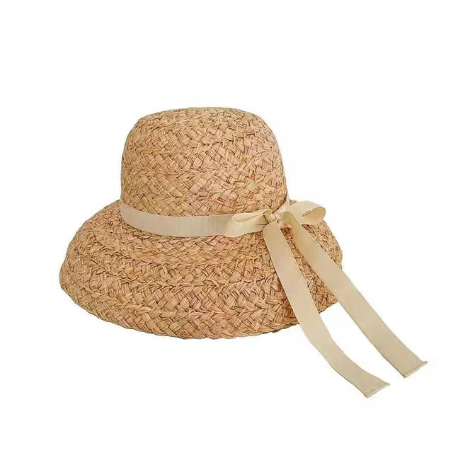 CARLOTA - Bred brättad Raffia strandhatt för kvinnor