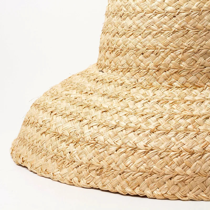 CARLOTA - Bred brättad Raffia strandhatt för kvinnor