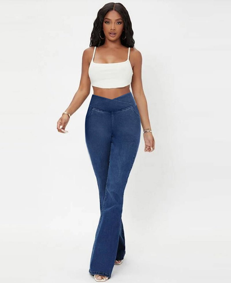 CHARLOTTA - Dam Högmidjade Stretchiga Utställda Jeans