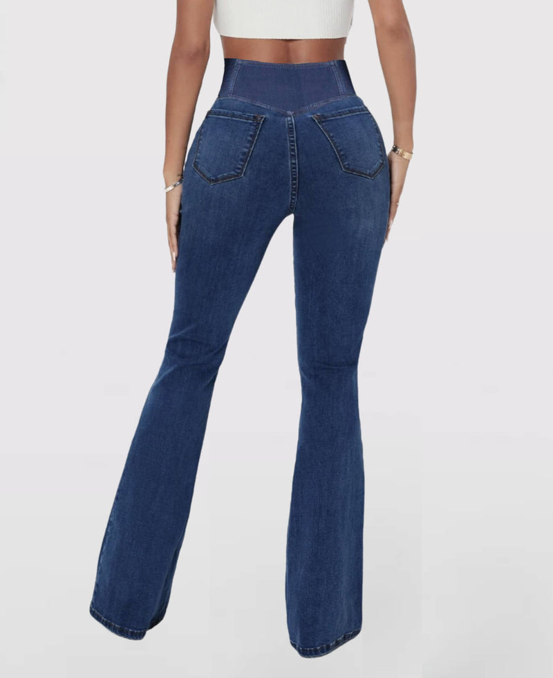 CHARLOTTA - Dam Högmidjade Stretchiga Utställda Jeans