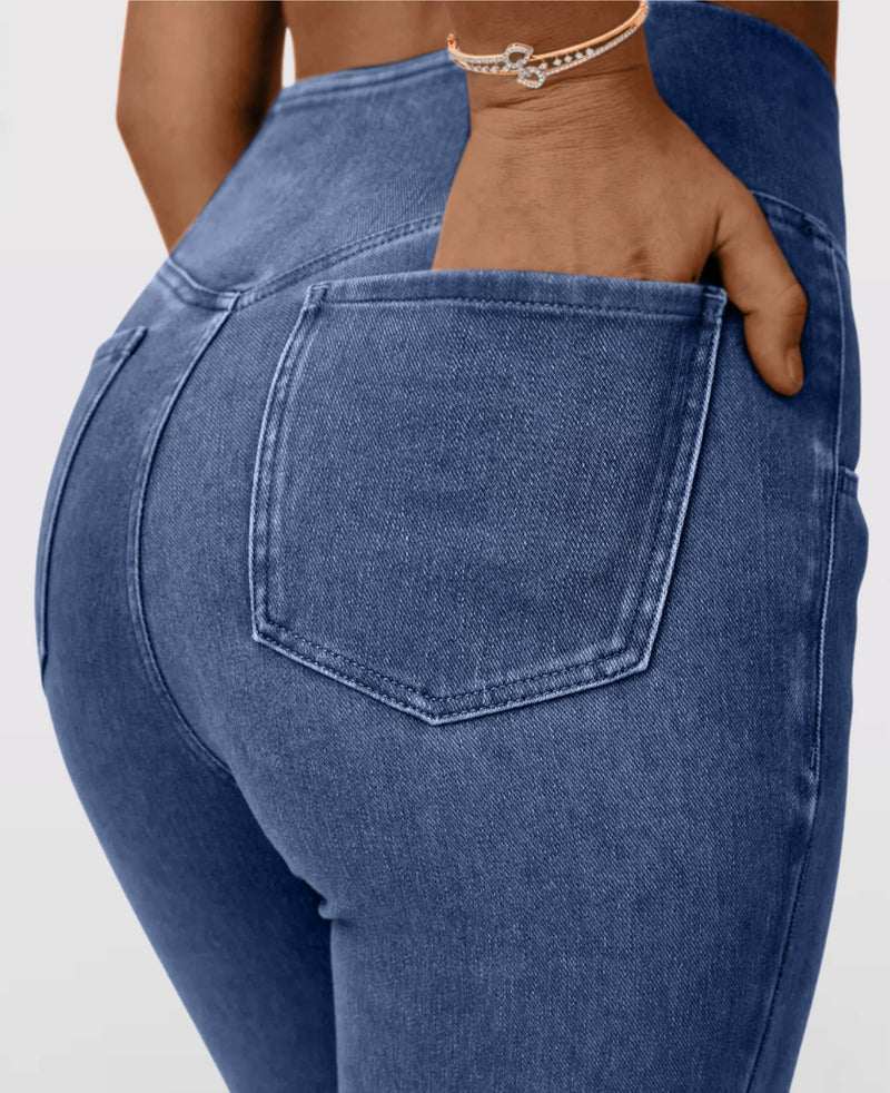 CHARLOTTA - Dam Högmidjade Stretchiga Utställda Jeans