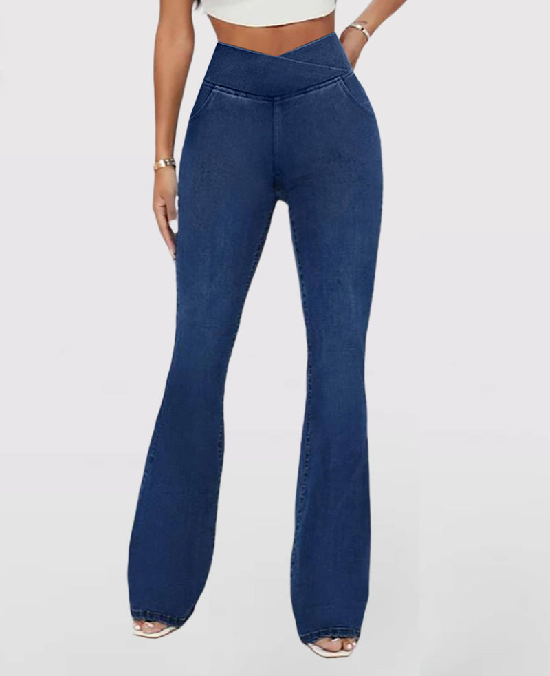 CHARLOTTA - Dam Högmidjade Stretchiga Utställda Jeans