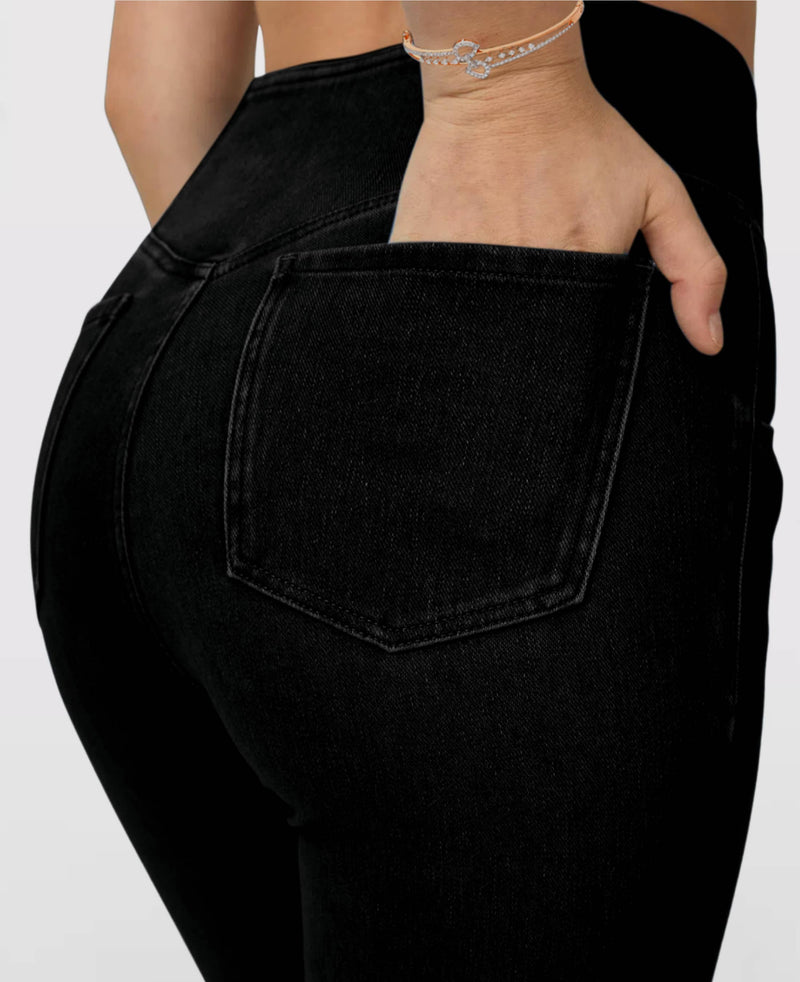 CHARLOTTA - Dam Högmidjade Stretchiga Utställda Jeans