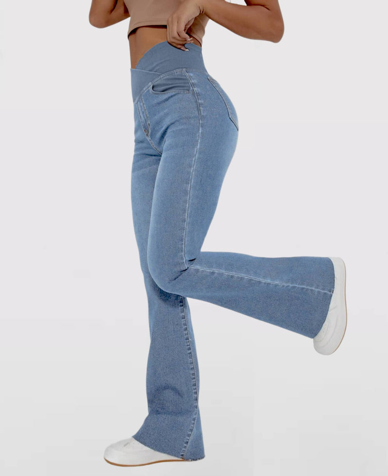 CHARLOTTA - Dam Högmidjade Stretchiga Utställda Jeans