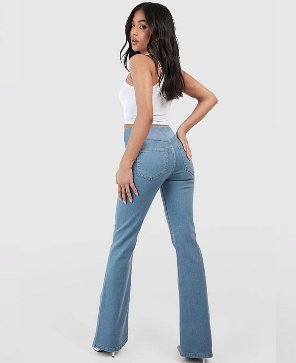 CHARLOTTA - Dam Högmidjade Stretchiga Utställda Jeans