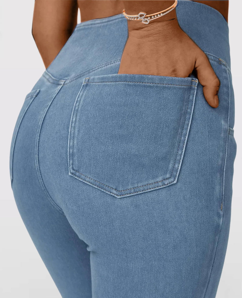 CHARLOTTA - Dam Högmidjade Stretchiga Utställda Jeans