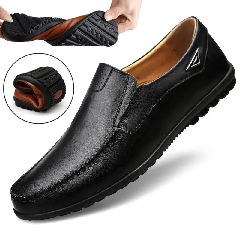 JONAS - Mäns äkta läder avslappnade Slip-On loafers - Andningsbara mockasiner för komfort och stil