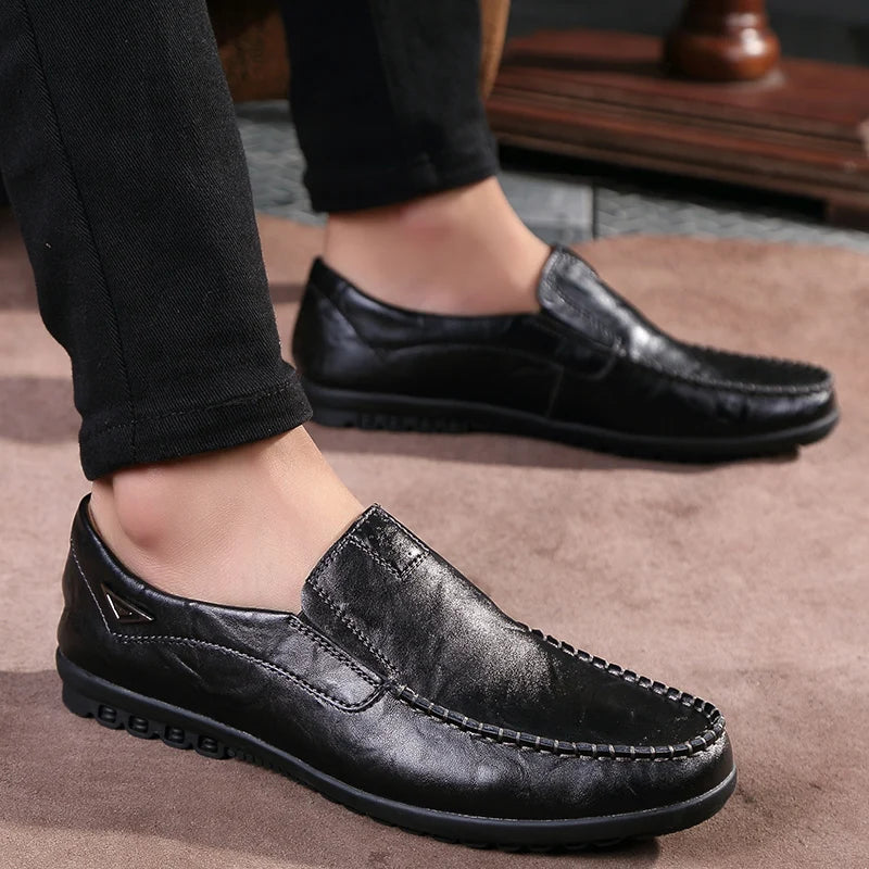 JONAS - Mäns äkta läder avslappnade Slip-On loafers - Andningsbara mockasiner för komfort och stil