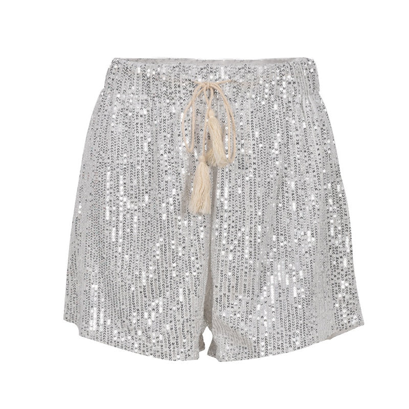 ZOE - Shorts med resår och paillettglitter