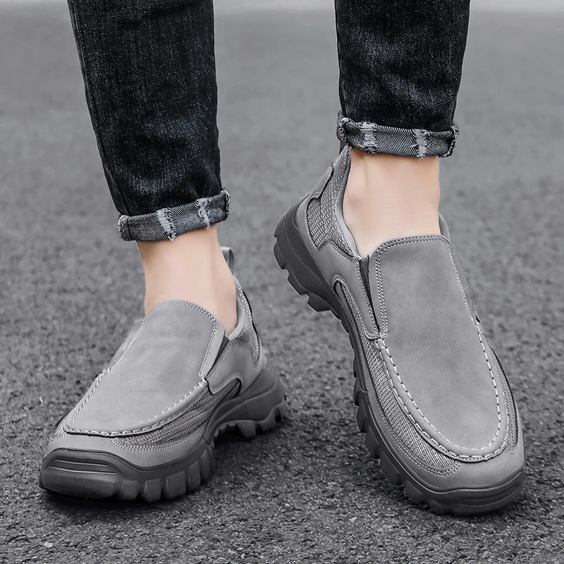 FREDRIK - Herr Handgjorda Läder Casual Sneakers - Utomhus Andningsbara Platta med Slip-On Plattform, Perfekt för Alla Säsonger