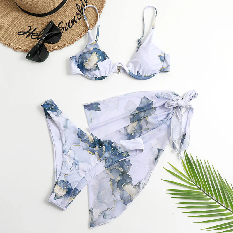 JUSTINA - Bohemian Tie-Dye Printed Chiffon Bikini Set för Kvinnor