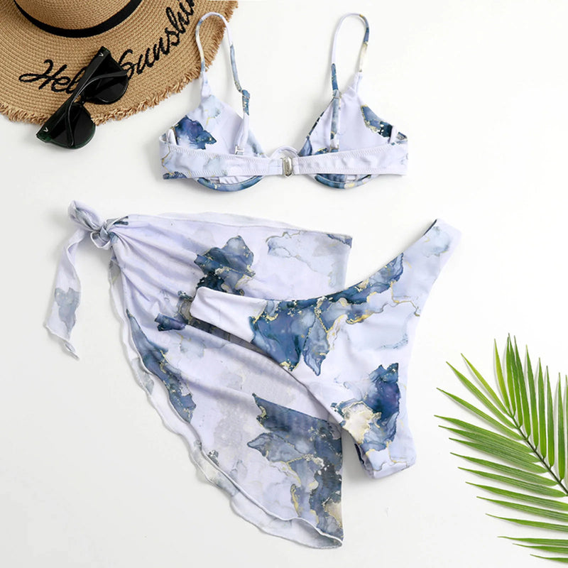 JUSTINA - Bohemian Tie-Dye Printed Chiffon Bikini Set för Kvinnor