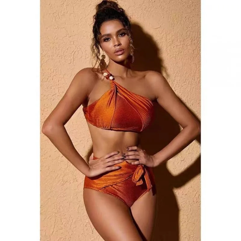 ERIKA - One-Shoulder 3-delat Bikini-set med pärldekoration