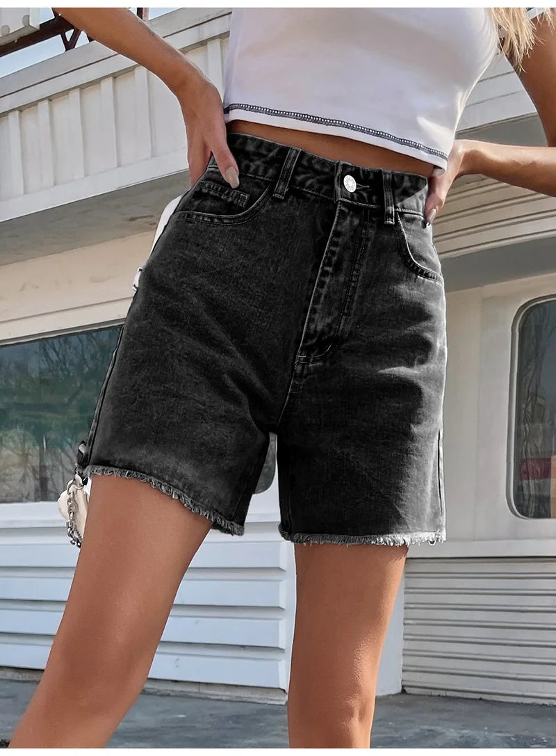 EVELINA - Dam Högmidjade Sommarjeansshorts