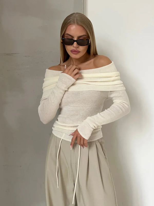 PASCALE - Off-Shoulder Stickad Tröja