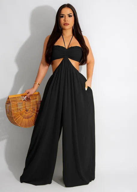 LILY - Elegant Halterneck Jumpsuit med Öppen Rygg