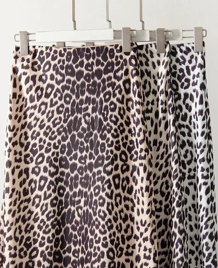 YSEULT - Leopard Satin Maxi Kjol