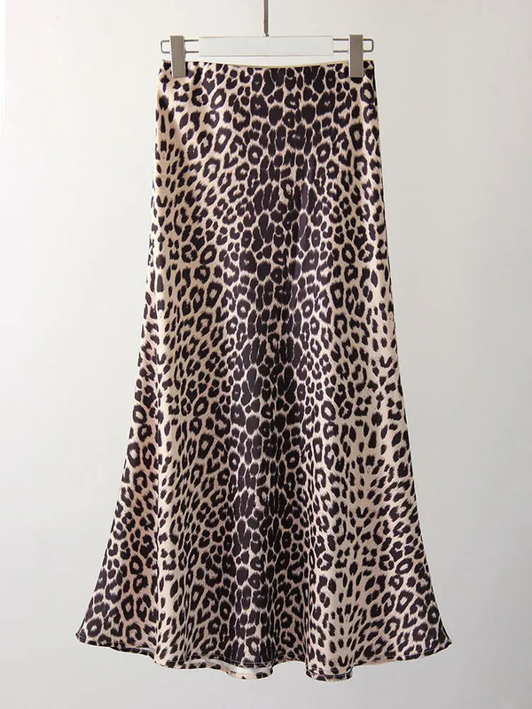 YSEULT - Leopard Satin Maxi Kjol