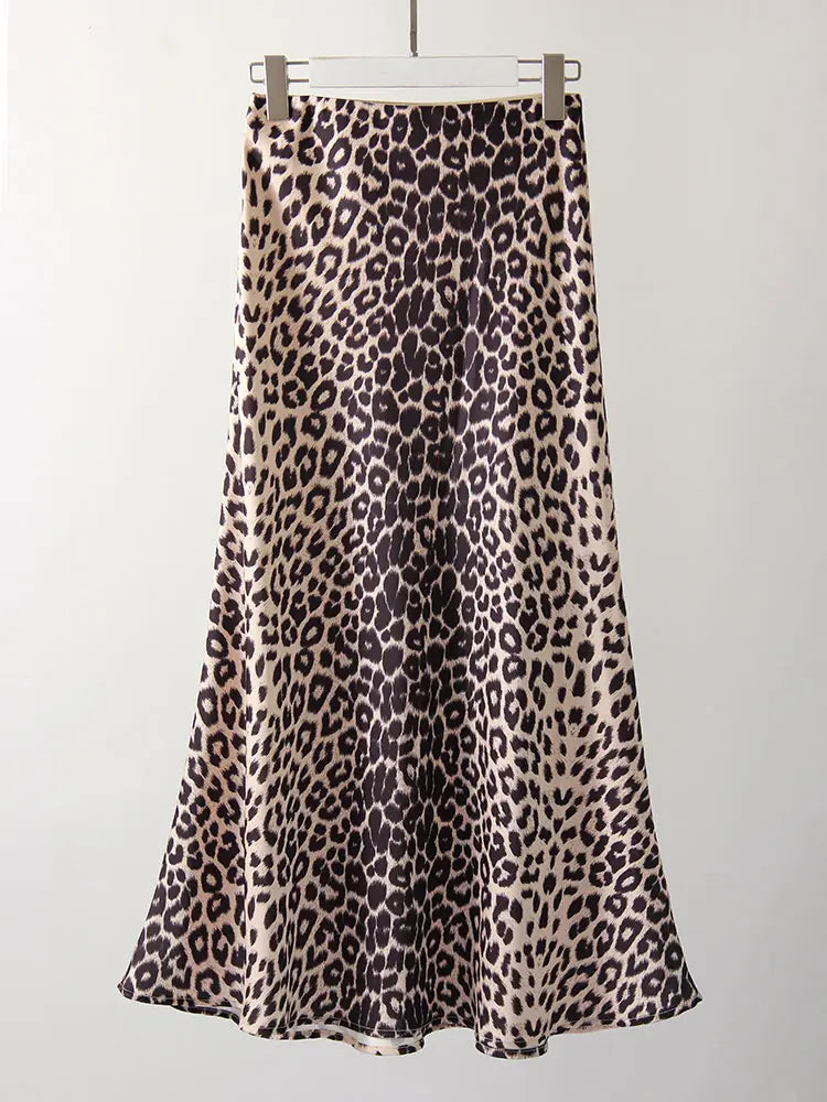 YSEULT - Leopard Satin Maxi Kjol