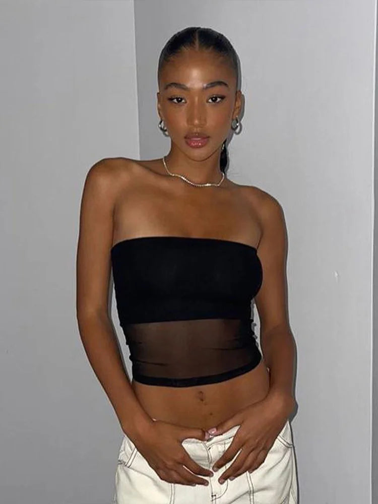 SKYE - Sexig Strapless Svart Crop Top