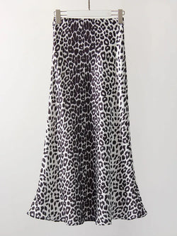 YSEULT - Leopard Satin Maxi Kjol