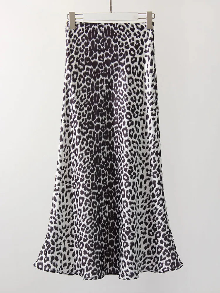 YSEULT - Leopard Satin Maxi Kjol