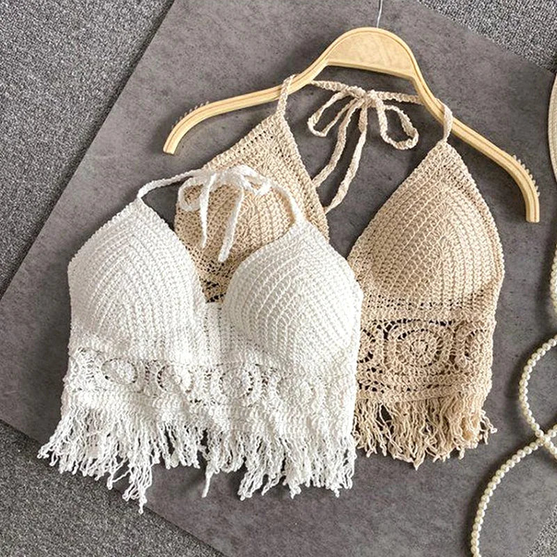 Yasmin - Dam Boho Strand Virkad Stickad Baddräkt BH