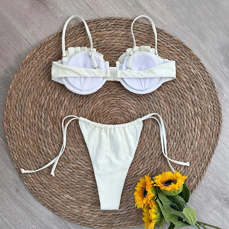 AURORA - Dam Micro Bikini Set med snäckdesign, tanga-stil, trådfritt och låg midja