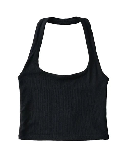 Tilda - Dam Sommar Ärmelös Crop Top med Dubbel Halter