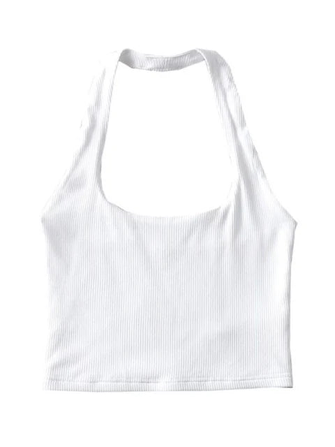 Tilda - Dam Sommar Ärmelös Crop Top med Dubbel Halter