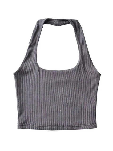 Tilda - Dam Sommar Ärmelös Crop Top med Dubbel Halter