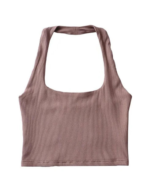 Tilda - Dam Sommar Ärmelös Crop Top med Dubbel Halter