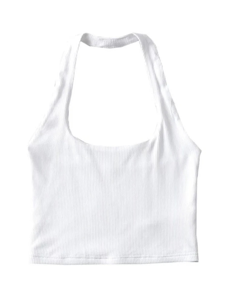 Tilda - Dam Sommar Ärmelös Crop Top med Dubbel Halter