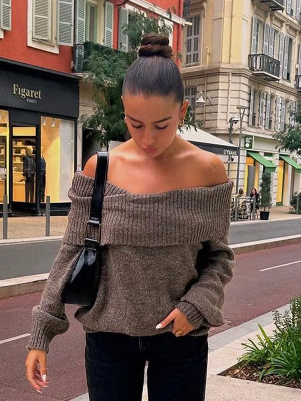 ELIANA - Avslappnad Off-Shoulder Stickad Tröja