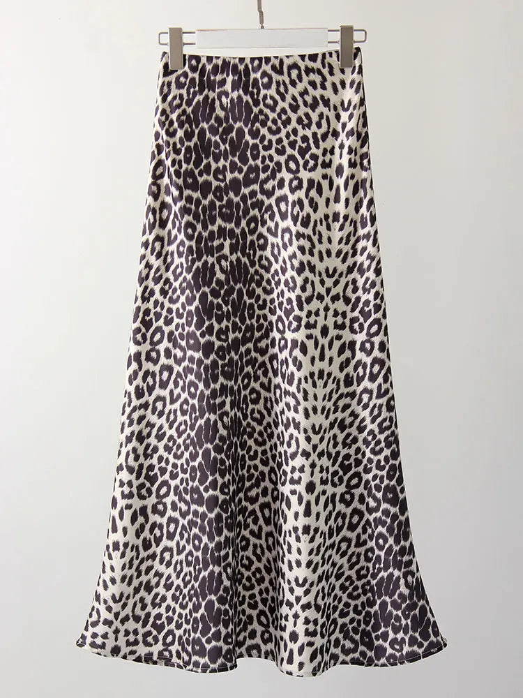 YSEULT - Leopard Satin Maxi Kjol