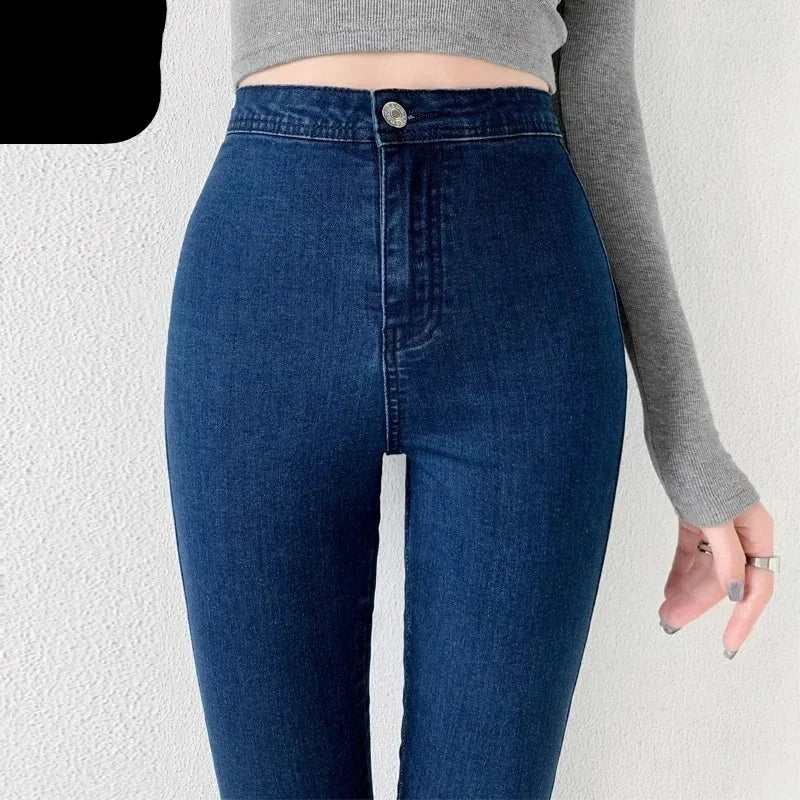 EMILIA - Damers Super Stretch Skinny Jeans: Hög Midja, Knäppning med Knappar, Mångsidig Säsongsbunden Användning