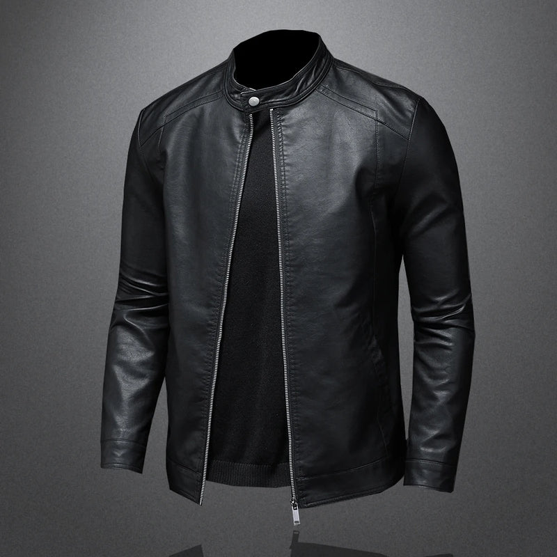 PHILIP - Herrars Slim Fit PU-Läder Bikerjacka